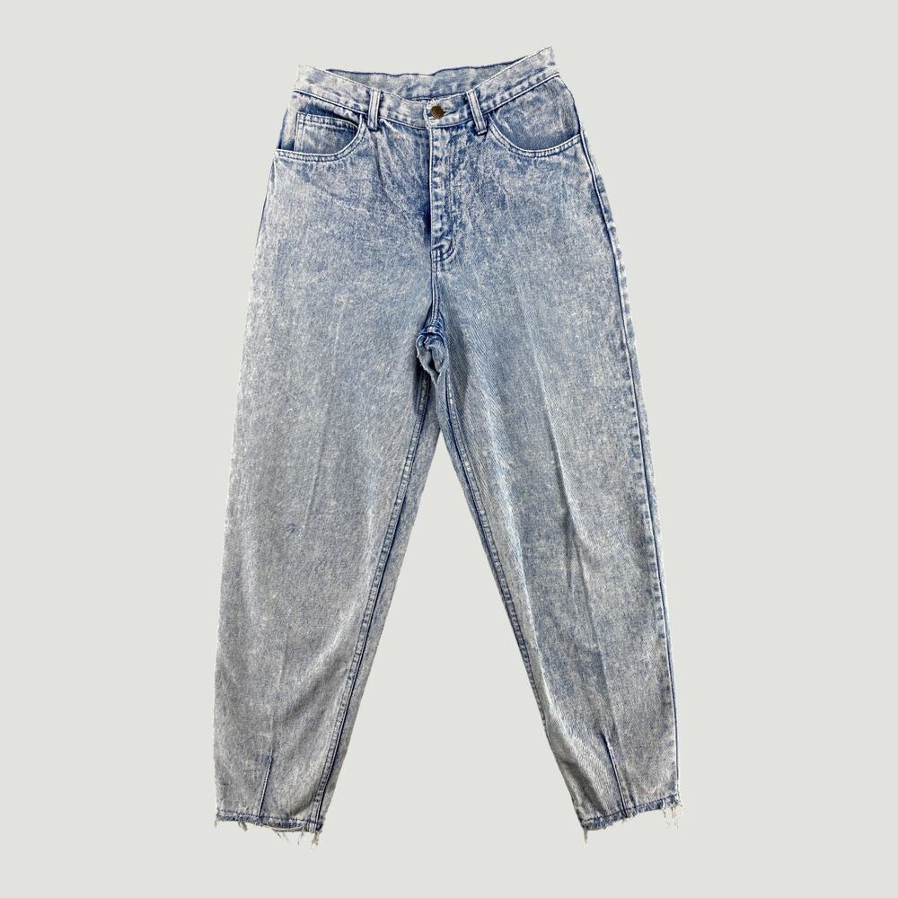 Vintage 90s Acid Wash Mom Jeans High Waist Tapered Thick Denim Raw Hem